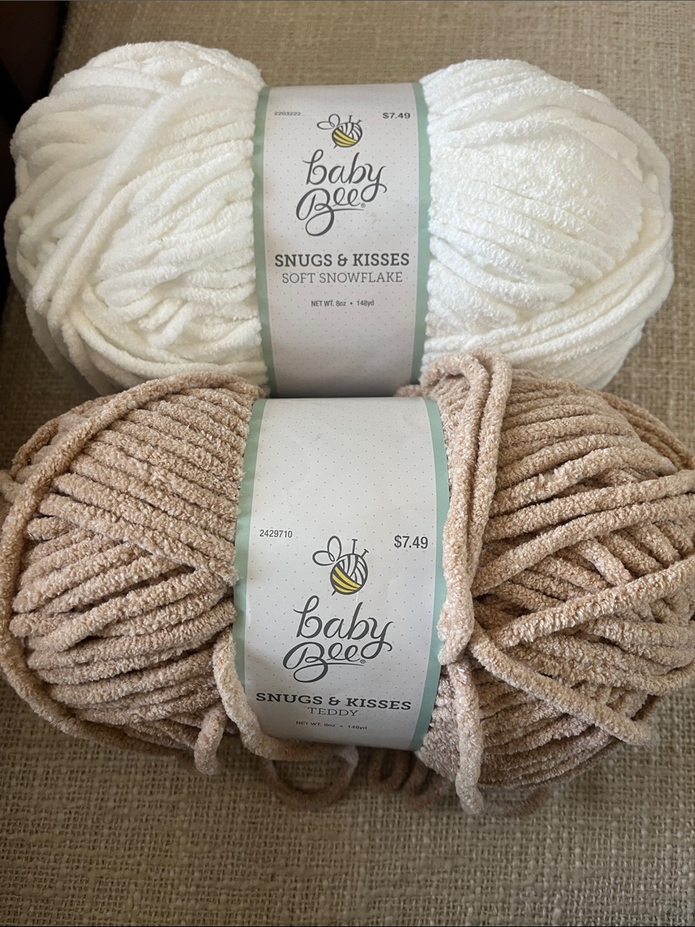 Baby Bee Snugs & Kisses Plush Yarn Bundle - White & Taupe